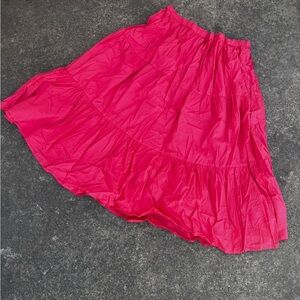 Women's Hot Pink Tiered Midi Skirt Cotton sizeXXL